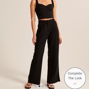 Abercrombie Wide Leg Black Linen Pants with Split Hem (Regular XXS)